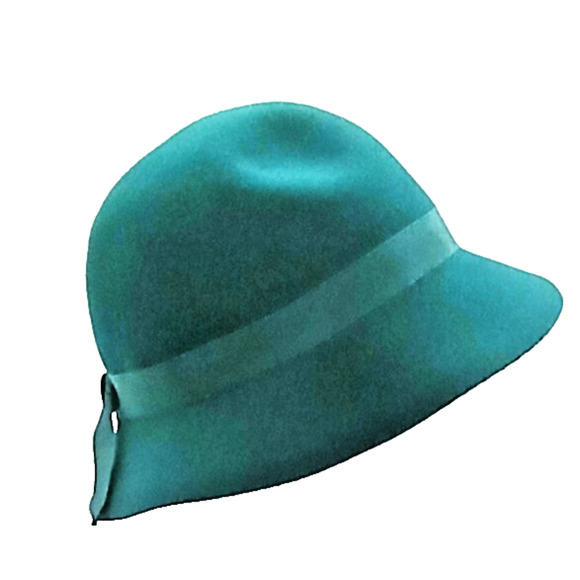 VTG GEO.W. BOLLMAN Doeskin Wool Felt Cloche Hat Green Flapper Ladies Small. - Picture 1 of 8